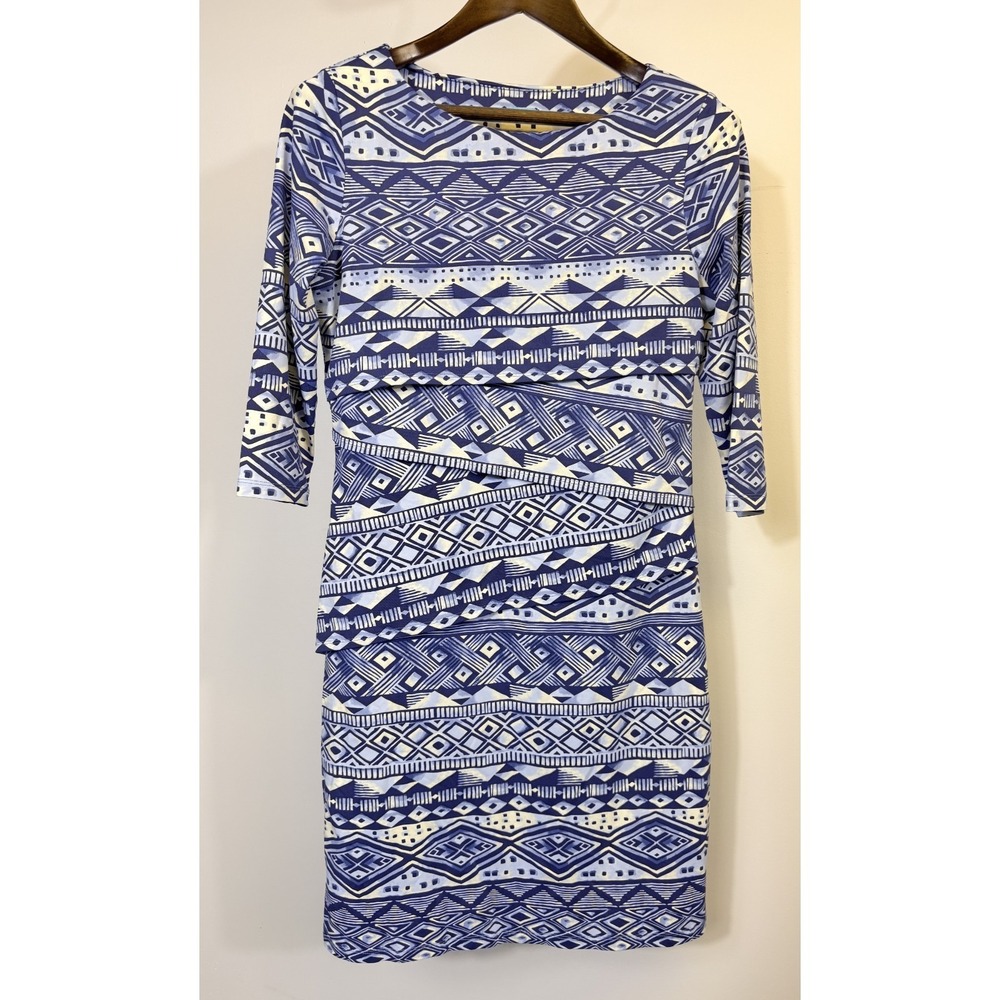 J McLaughlin Catalina Cloth Nicola Dress Womens Blue Coastal Tribal Layered  L